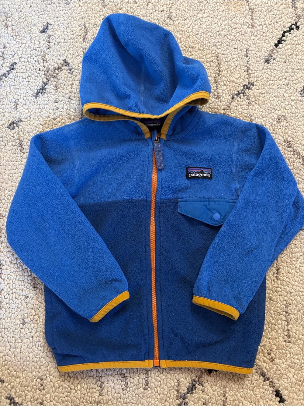 Patagonia Kids Blue Colorblock Fleece Jacket with Yellow Trim 2t EUC